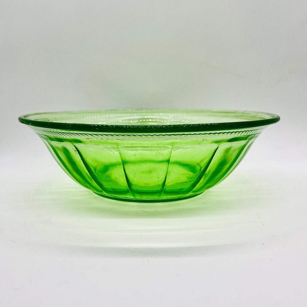 Lot 4 Federal Uranium Green Depression Glass Georgian Lovebirds 4.5" Berry Bowls